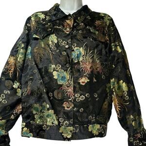 vintage Look East Asian Floral Brocade Satin Button up Jacket Size S